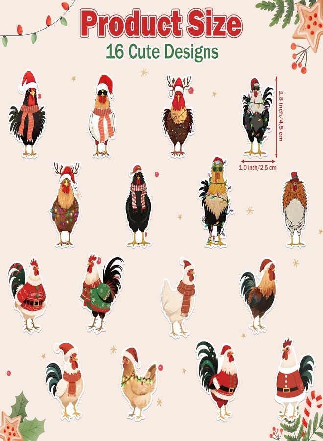 Eartim Christmas Chicken Sticker Roll - 1000Pcs Cartoon Santa Hat Rooster Stickers Animal Waterproof Self-Adhesive Decorative Decal for Kids Birthday Christmas Party Gift Student Reward Teacher Supply - Image 2